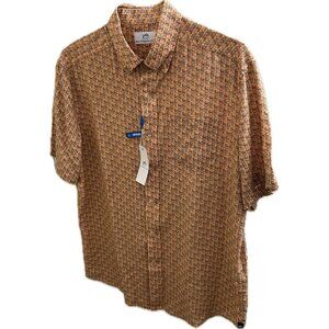 NEW Southern Tide Linen Blend Tropic Drink Shirt Men M Desert Flower Coral $105